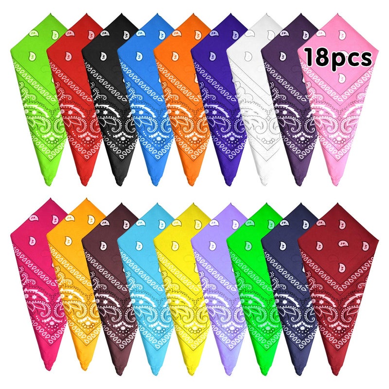 FEPITO 18 Pcs Paisley Bandanas Cowboy Bandana Paisley Print Head Wrap Scarf - Image 1